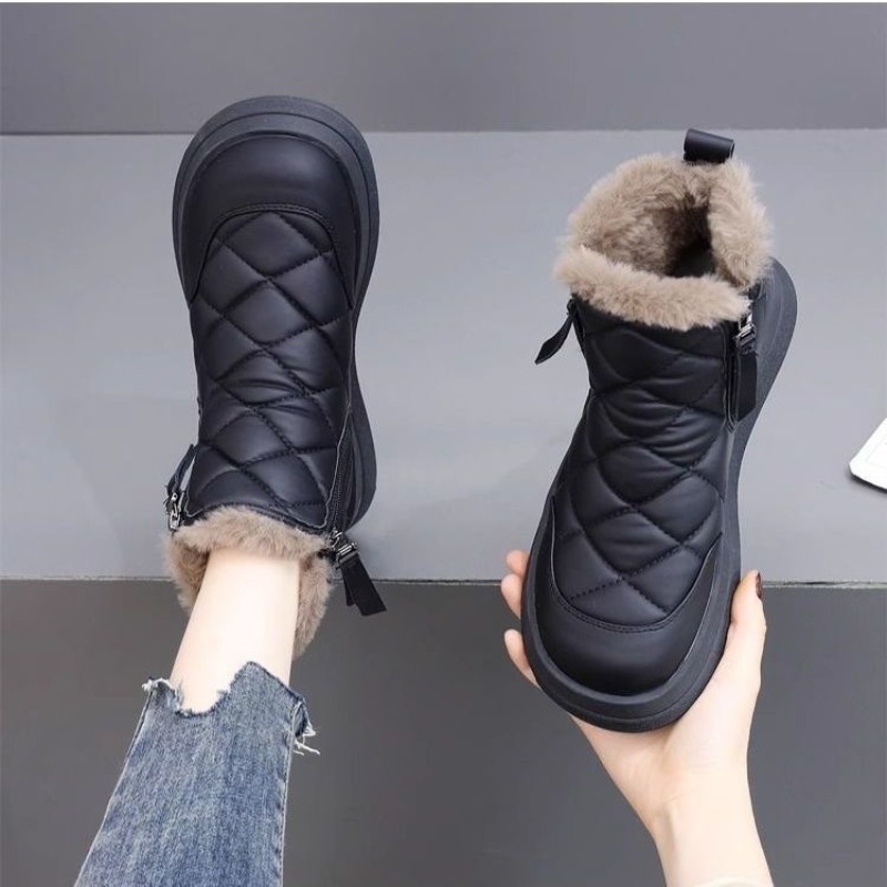 Image of Thickened Snow Boots For Women, High Quality Fabric Laced Short Boots, Outdoor Anti-slip And Warm Boots For Fall And Winter