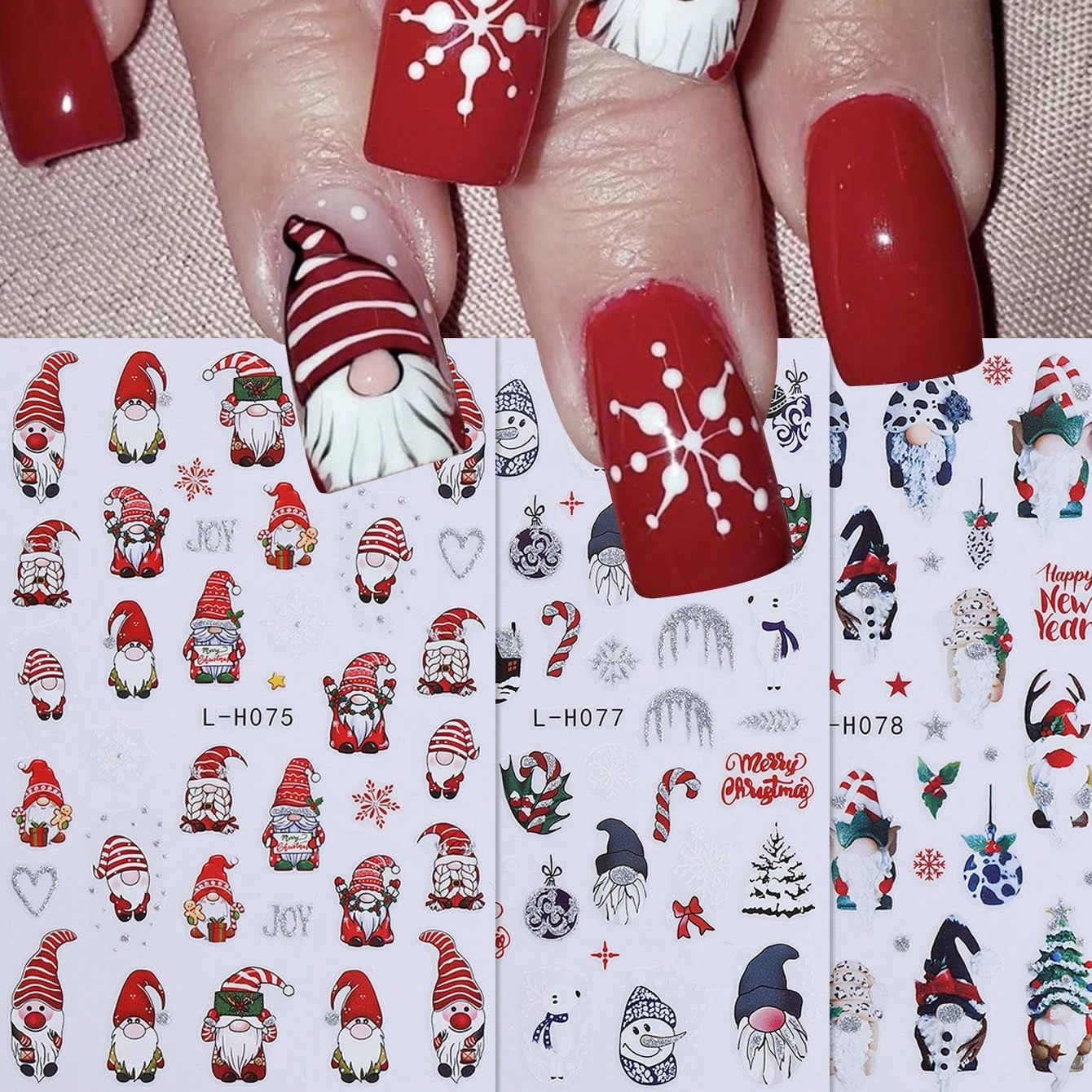 3pcs Red And Blue Christmas Nail Art Stickers 3d Glitter Silveren Holly Snowflakes Christmas Hat Snowman Cane Stickers Nail Art Decorations Suitable For Holidays Women And Nail Art Sliders
