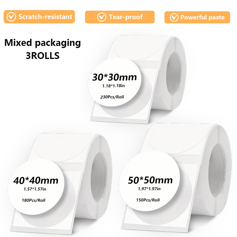 TEMU 3 Rolls Of Round Thermal Labels Made Of Self-adhesive Paper, Assorted Packaging, Suitable For Sk58/sk20/sk35/m110/m221/m120/, Ideal For Small