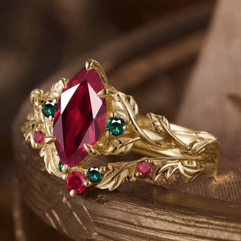 A New And Creative Two-piece Spring Ring Set For Women, Featuring A With Carved Branches And Leaves, With Synthetic Zirconia, Making It An Ideal Gift For Weddings