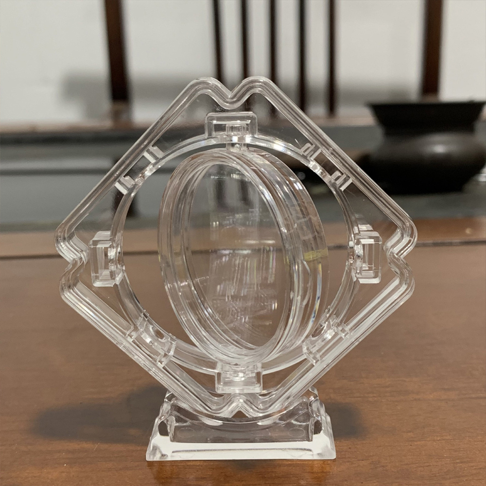 1pc Of 40mm Coin Rotating Storage Box With Base, Transparent Circular Rotating Storage Box For 40mm Commemorative , Display Stand For Gukaka