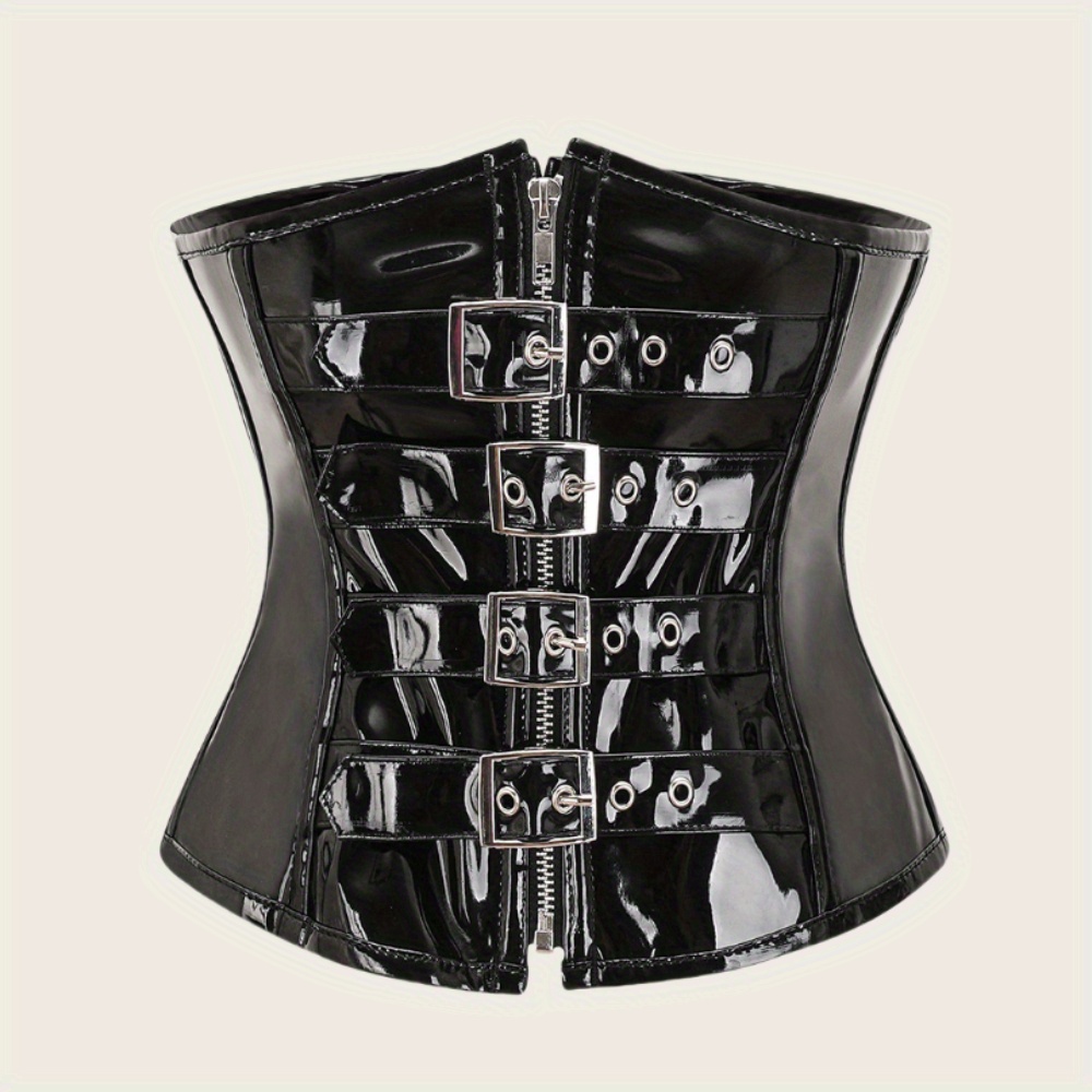 TEMU 1pc Women's Patent Cinch Corset Court Shapewear, Tummy Control Waist Cincher Short Zip-up Waist Belt, Suitable For Halloween, Banquets
