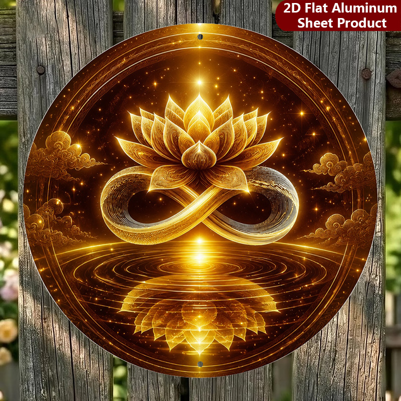TEMU 2d Flat, 1pc, Golden Lotus Round Sign, Infinity Symbol Vintage Decorative Plaque, Glow Porch Decorations, Wall Decorations, Home Decor, Room