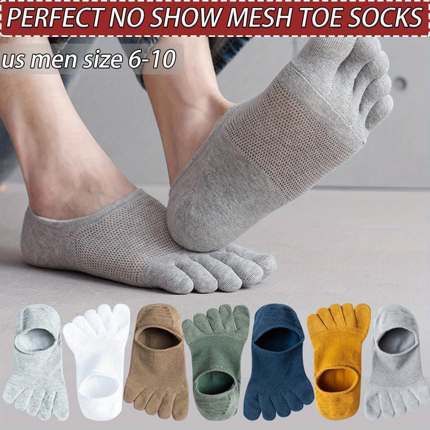 E-shop 5 Paar Damen Bootssocken, flache unsichtbare Socken, Zehensocken, dünner Sommerstil, atmungsaktives Mesh, schweißabsorbierend, Split-Toe Socken