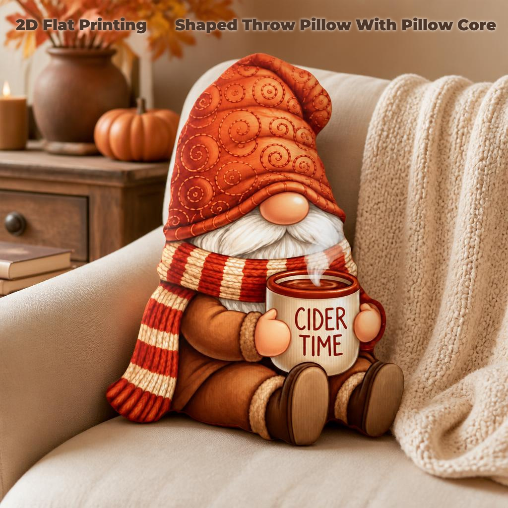 TEMU Autumn Gnome Cider Pumpkin Cozy, 2d Flat Printing Shaped Stuffed Throw Pillow Decorative Cushion Pillow For Gift Bedroom Sofa Room Party Decor,