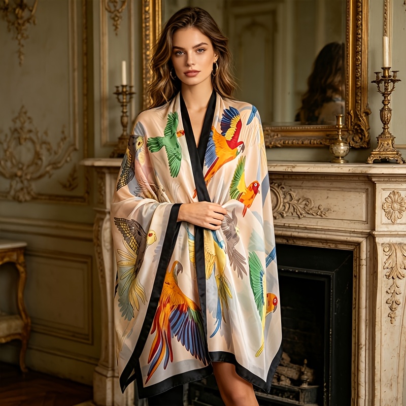 TEMU Shawl, Measuring 180.01cm Ã 89.99cm, With A Luxurious Tropical . European-style, Suitable For , Cool, Lightweight, And Full Of Vibes. For ,