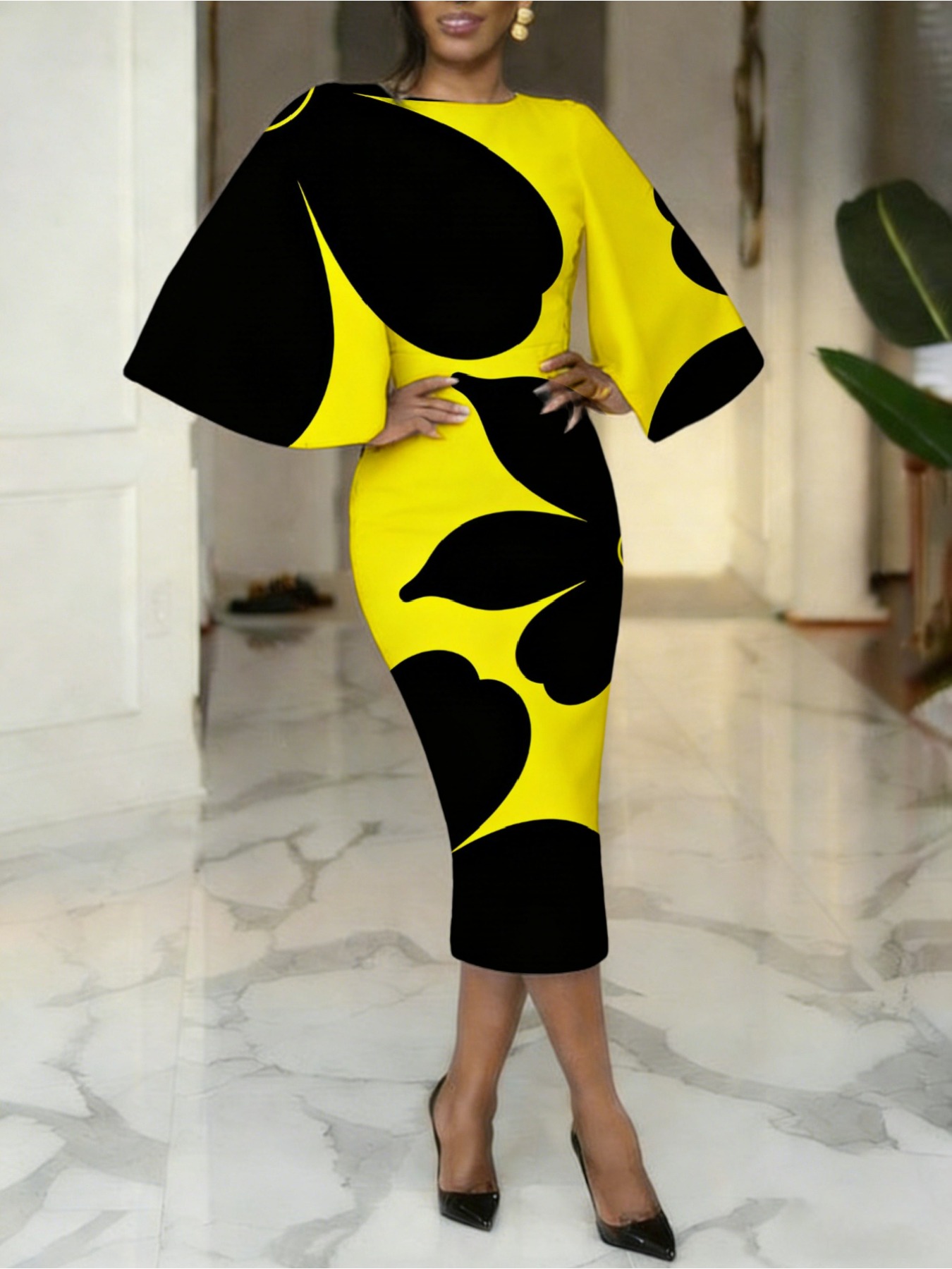 yellow and black dress sold on Temu United States