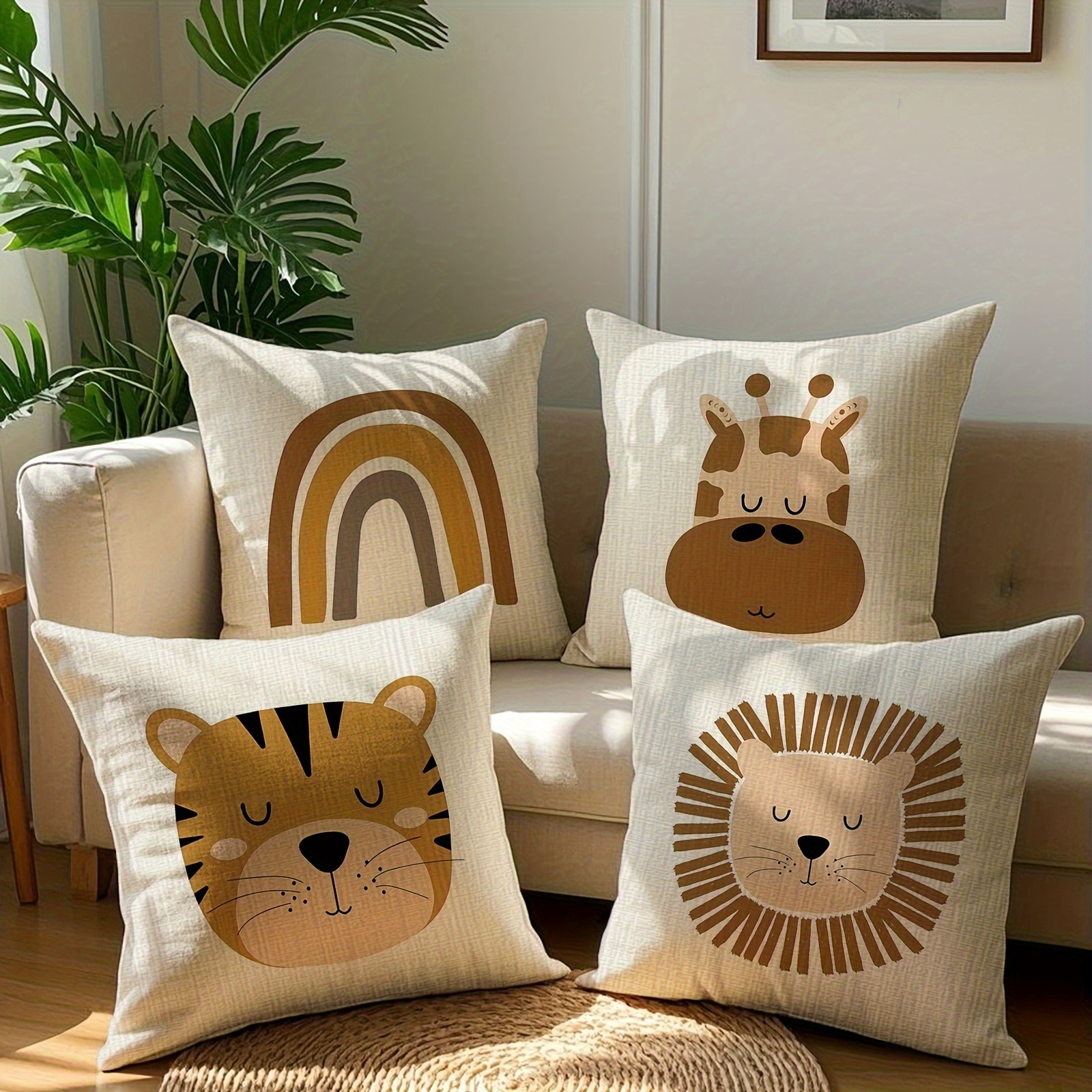 TEMU 4 fundas de almohada con estampado moderno de temática animal y geométrico, fundas de cojín suaves y cómodas, regalo para familiares, y , cierre
