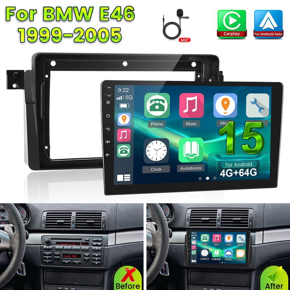 Image of 4gb + 64gb 15 Car Radio For E46 1998-2006 Radio Car Stereo 9 Inch Touchscreen Car Radio With Gps Navigation & Fm/ Rds Radio Reversing Camera& Mic, Indash Navigation, Vehicle Entertainment