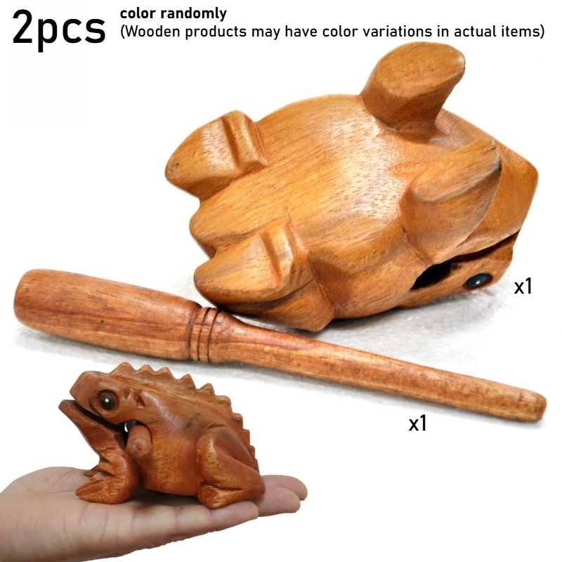 TEMU Random 2pcs Handmade African Wooden Percussion Set With Stick, Authentic Traditional Musical Instrument, Creative Frog-shaped Guitar Craft,