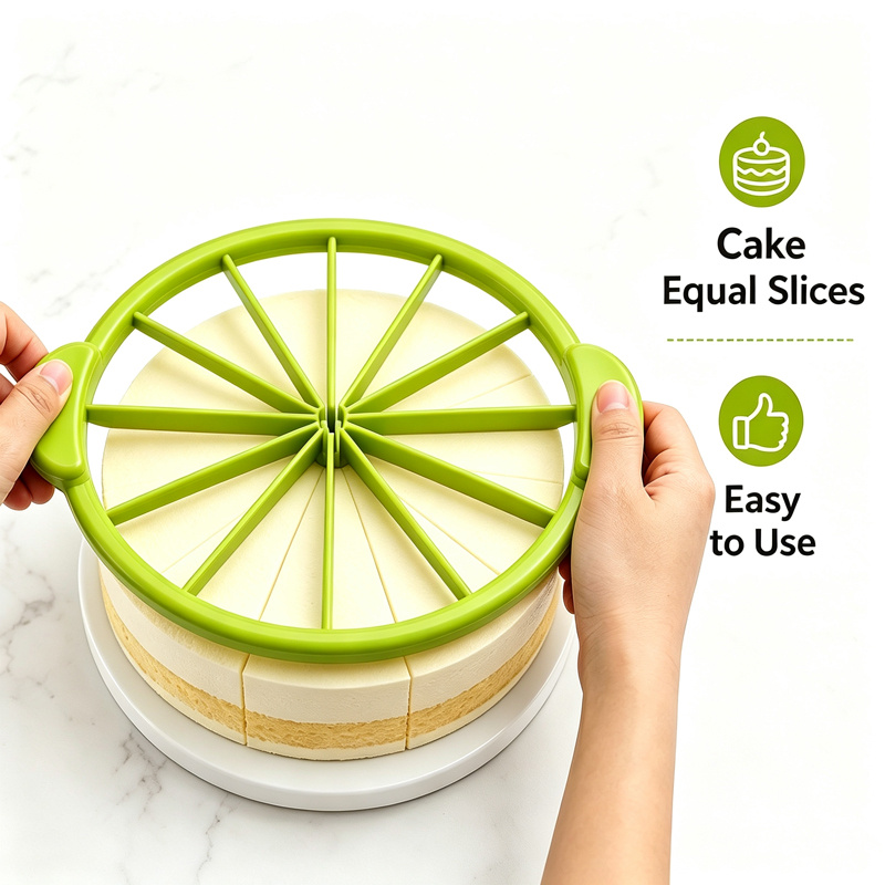 TEMU 1pc Cake Cutter With Double-sided Marking Guide, 2-in-1 Slicer And Divider Tool For Round Cakes & Mousse, Durable Plastic Baking Gadget For Home
