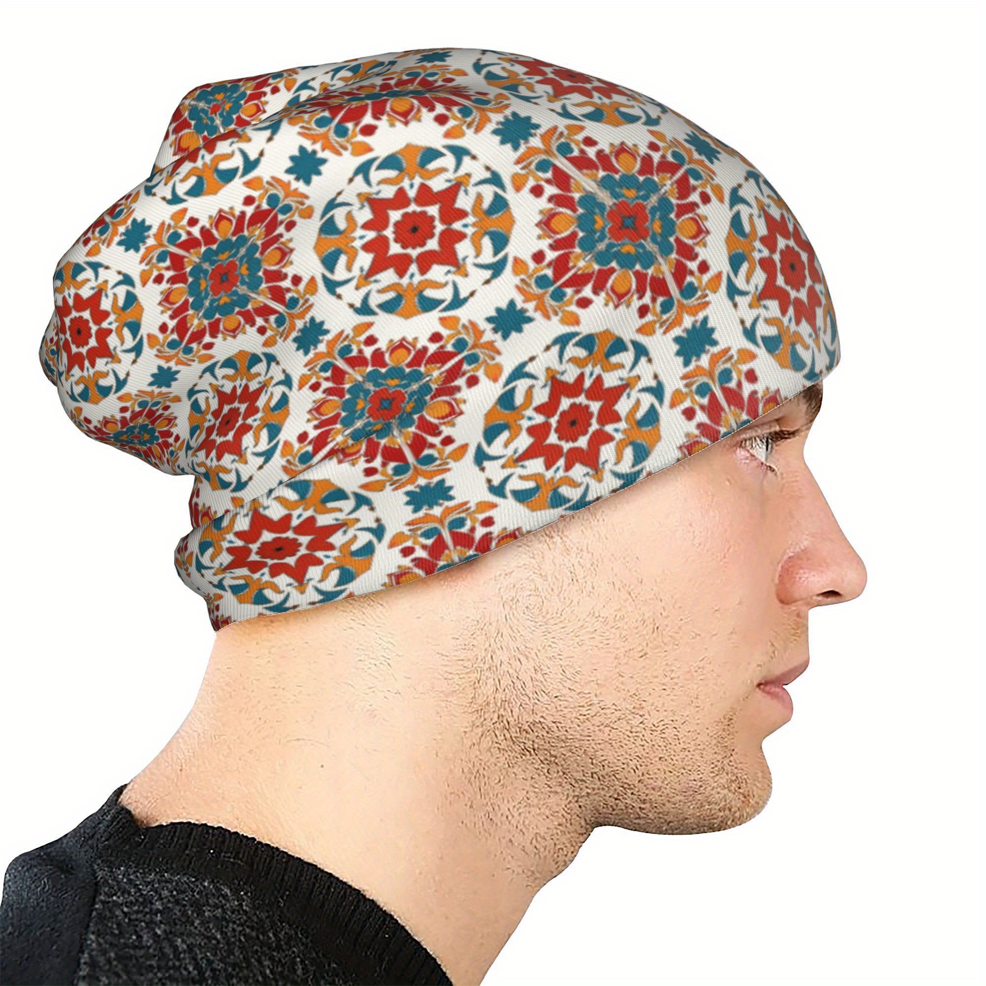 Stylish Floral Pattern Hat Set with Beanies & Earmuffs