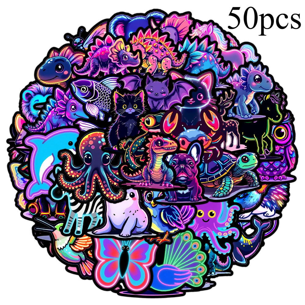 50pcs Neon Animals Series Graffiti Stickers For Suitcases Mobile Phone Cases Laptop Helmets Skateboards Decorative Stickers Creative