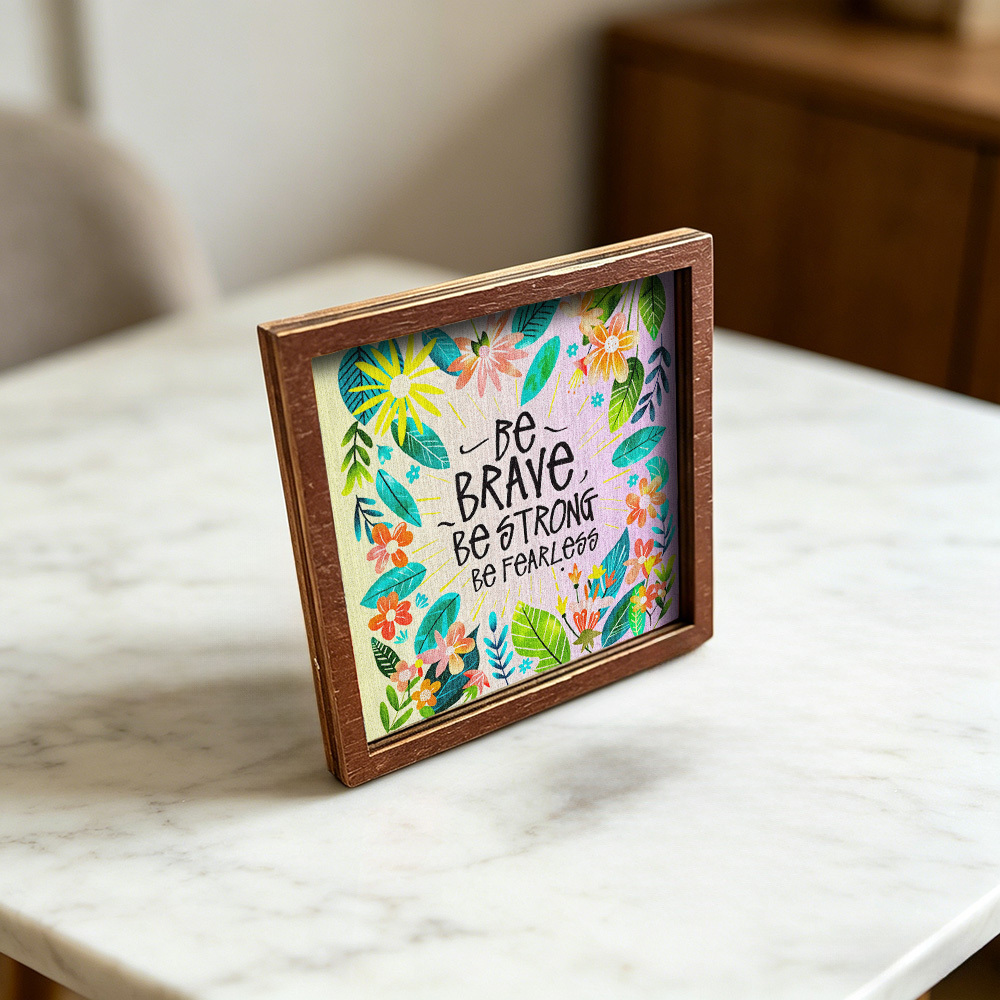 TEMU 1pc Colorful Floral Decorative Wooden Fridge Magnet, Inspirational Slogan Brave , Bright , Suitable For Kitchen Refrigerator Door Decoration,