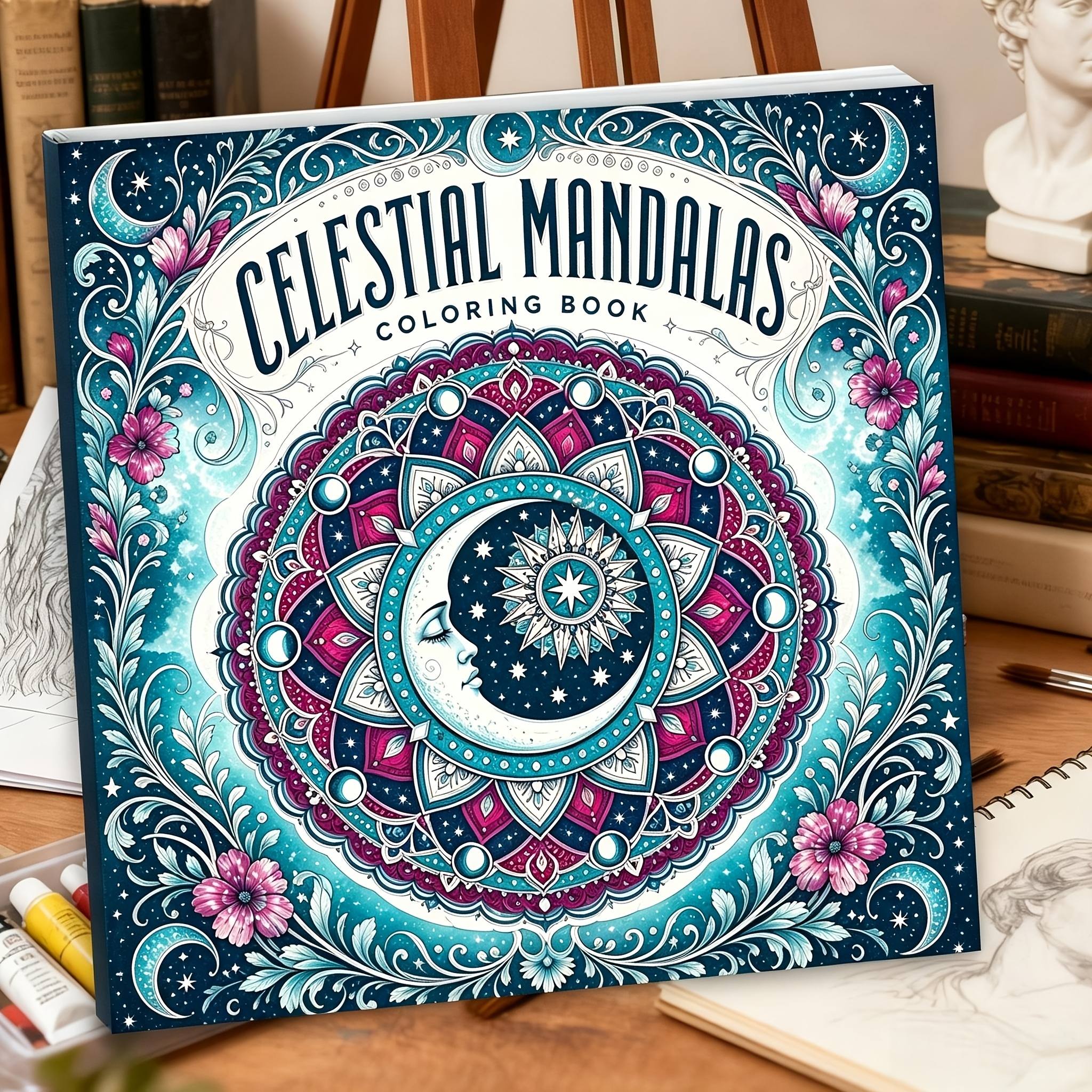 TEMU 1 Book, 8.07 X 8.07 Inches, Single-sided Printing, Easy And , Celestial Mandala Adult Coloring Book, Suitable For Women