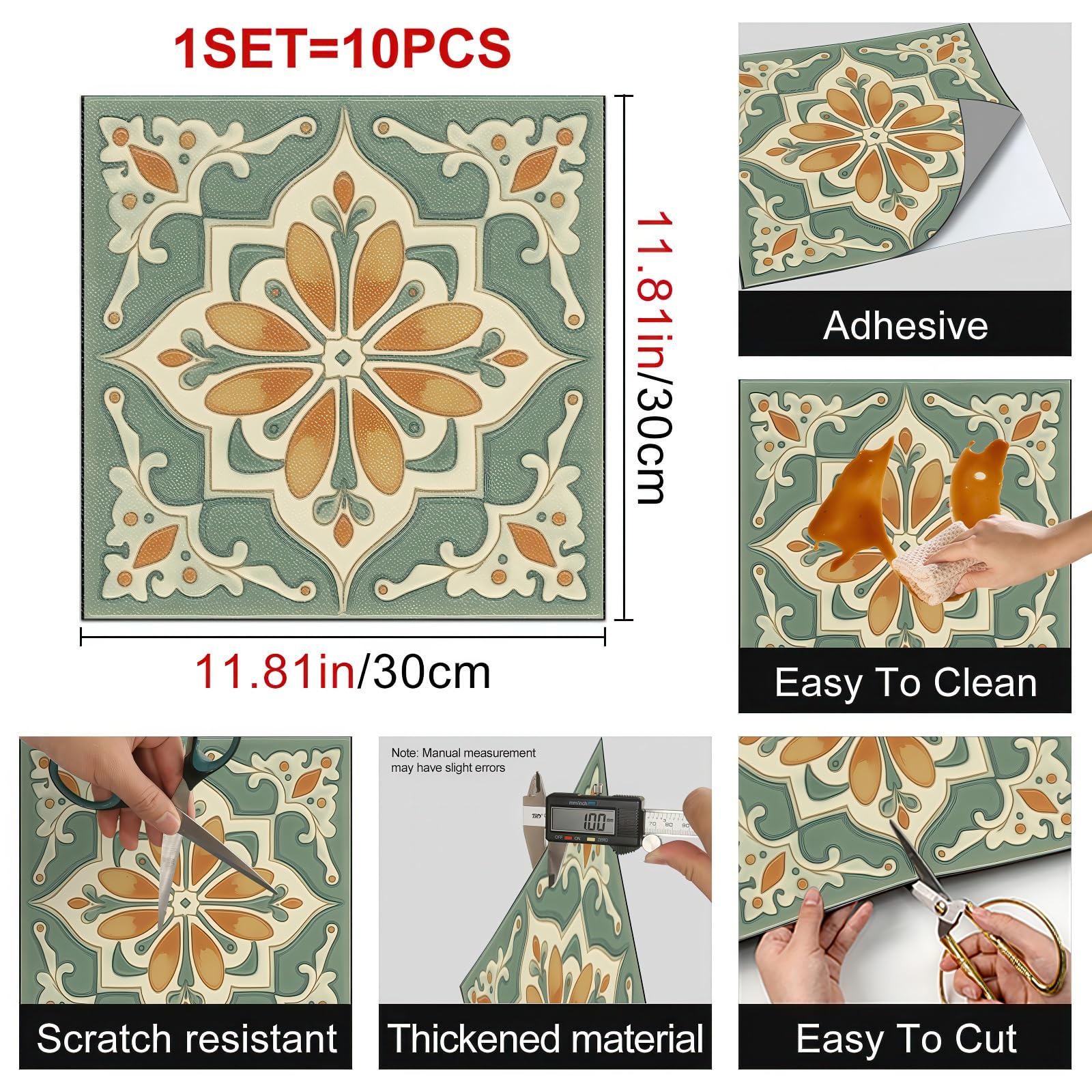 item picture 2d flat 10pcs 30 x 30 cm peel and stick floor tiles vintage floral removable self   vinyl floor stickers suitable for kitchen entrance bathroom living room tiling