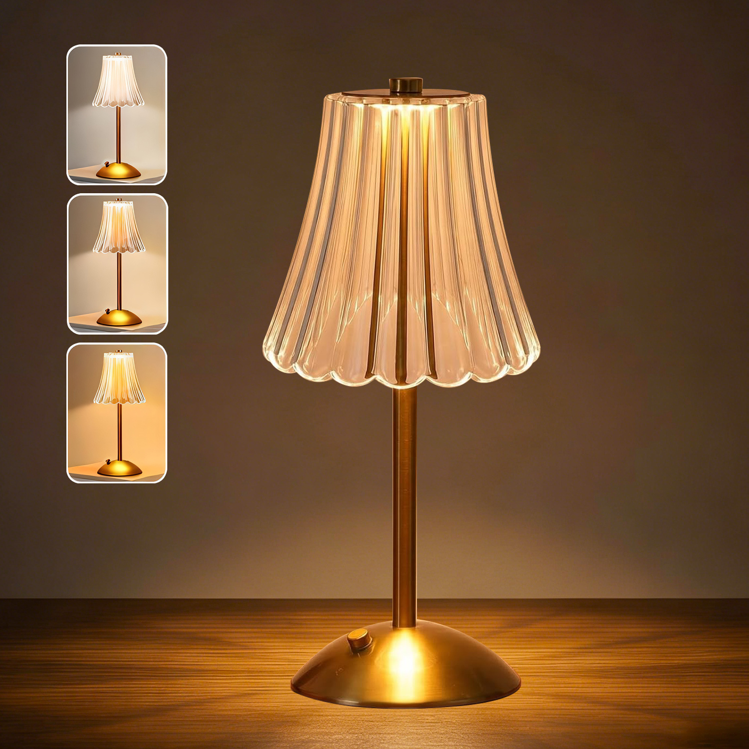 TEMU Vintage Skirt Decor Table Lamp, Usb Rechargeable Dimmable Touch Control Ambient Bedside Lamp With Metal Base And High Acrylic Lampshade For