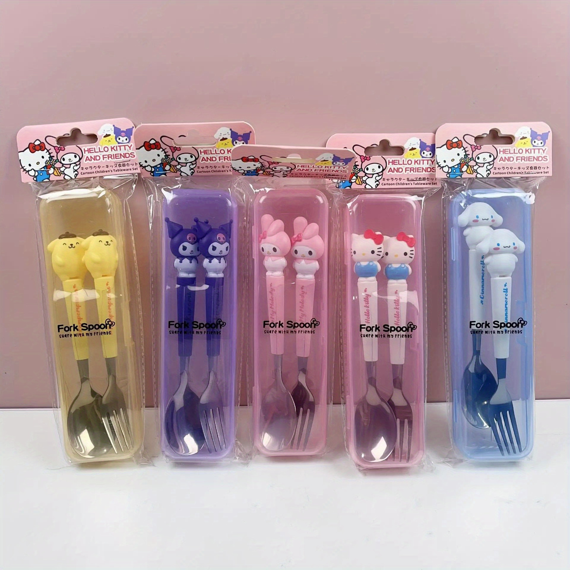 2pcs   stainless steel portable cutlery set cute cartoon design with pink handles   spoon and fork ideal for outdoor travel and daily use travel essentials   design durable cutlery Product details 1