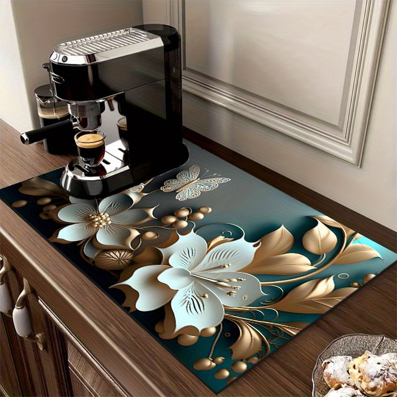 

1pc Floral Absorbent Drying Mat For Kitchen And Bathroom, Polyester Dish Draining Pad, Multipurpose Coffee Machine And Sink Mat, Countertop Protection, Utensil Cup Coaster, Home Accessories