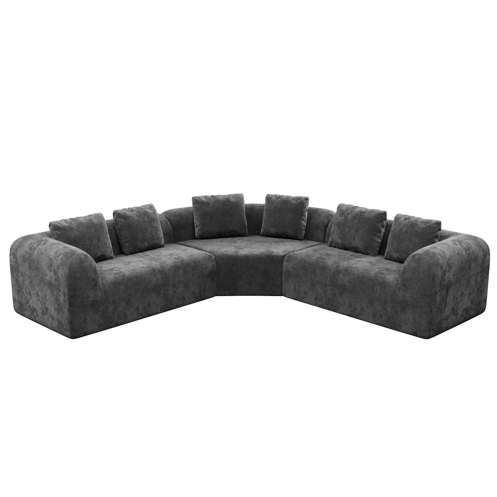 Image of Corner Sofas Modern Curved Sectional Chenille Sofa Fabric Couch For Living Room Furniture Full Compression Module Sofa