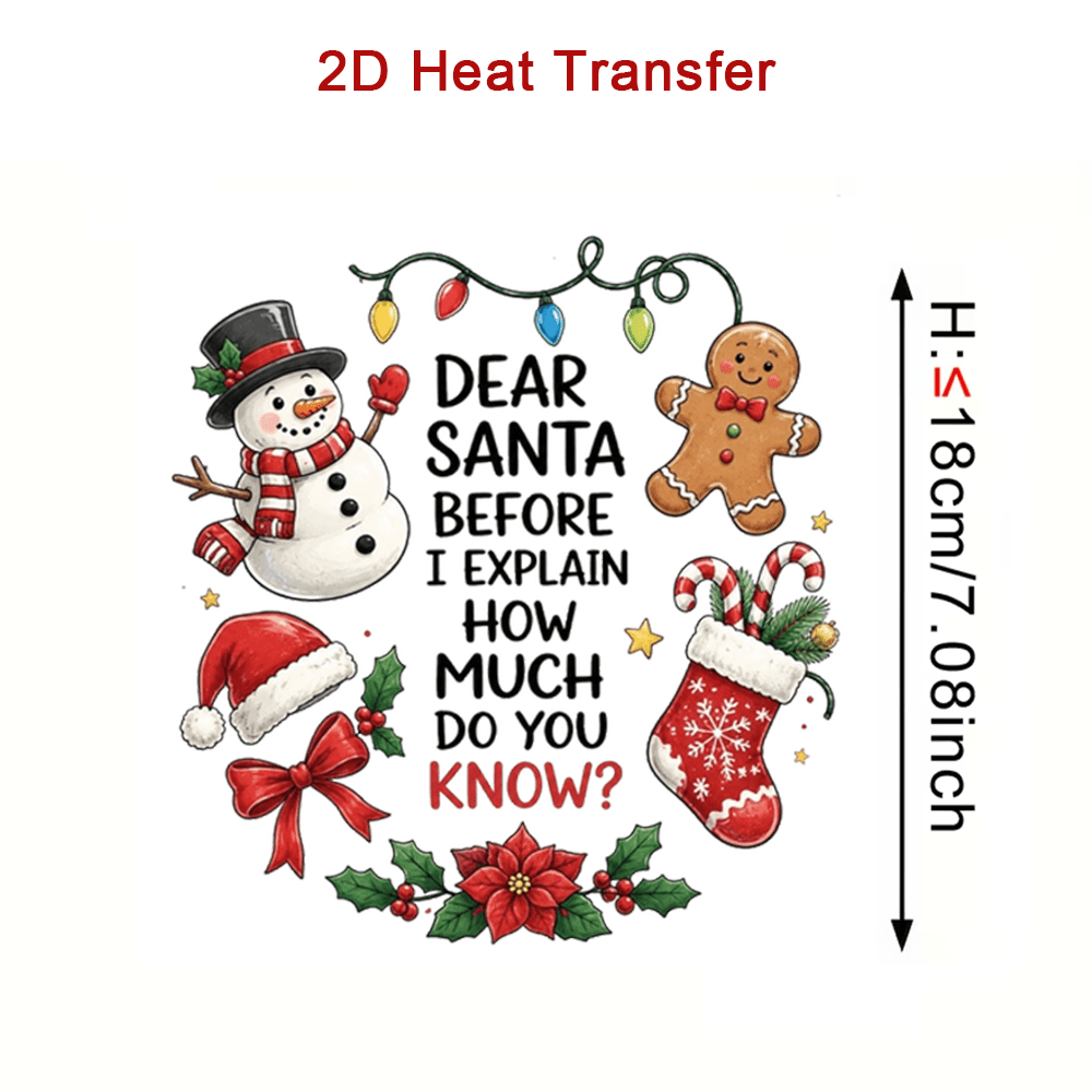 TEMU 3pcs 2d Flat Christmas Theme Heat Transfer Stickers, Featuring Snowman, Gingerbread Man, Christmas Stocking And Fun Text Patterns, Iron-on