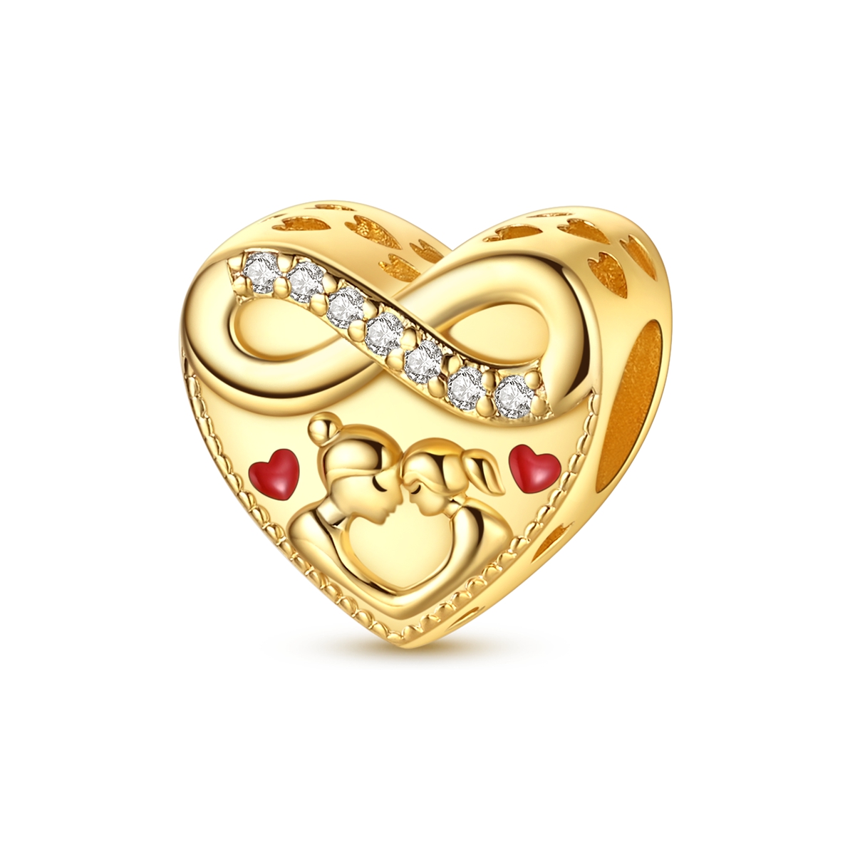 TEMU 1pc 18k Gold Plated Simple Cubic Synthetic Zirconia Warm Family Companionship Heart Charm Fit Original Bracelet Necklace Beads For Making, For
