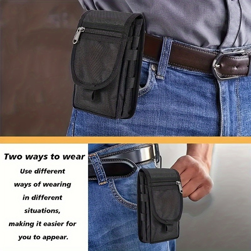 

1/ 2pcs Large Waterproof Oxford Cloth Mobile Phone Bag, Men's Casual Waist Hanging Purse