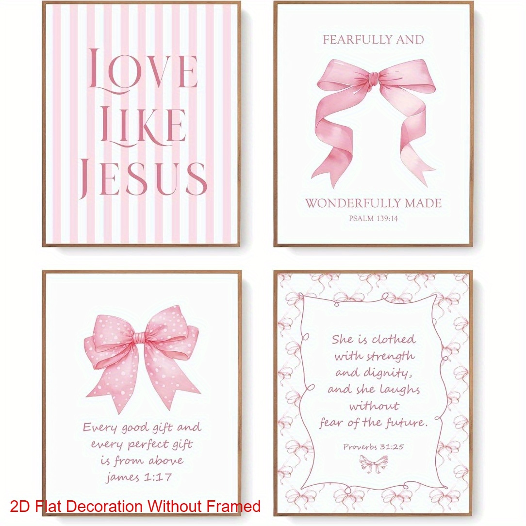 TEMU 2d Flat, 2d Flat, Set Of 4 Flat 2d Posters Featuring Coquette , Perfect For Decorating Walls In A Light Pink Aesthetic. Ideal For Bedrooms,