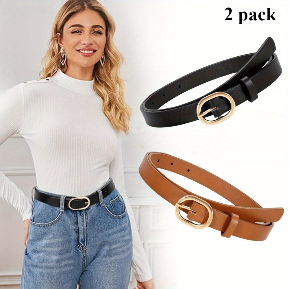 

2pcs Women's Slimming Leather Belts With Adjustable Pin - Jeans & Dresses, Fashion Accessory