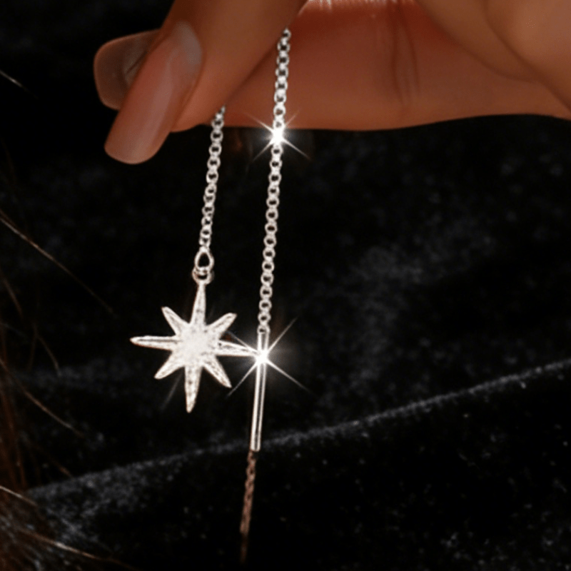 2pcs Exquisite Octagonal Star Tassel Earrings, Elegant