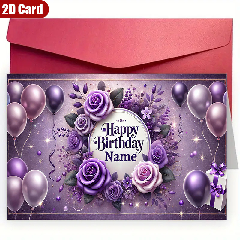 TEMU Customized 2d Flat Greeting Card - 1 Personalized Birthday Card With A Name And Envelope, Made Of High-quality Paper - Suitable For Couples,