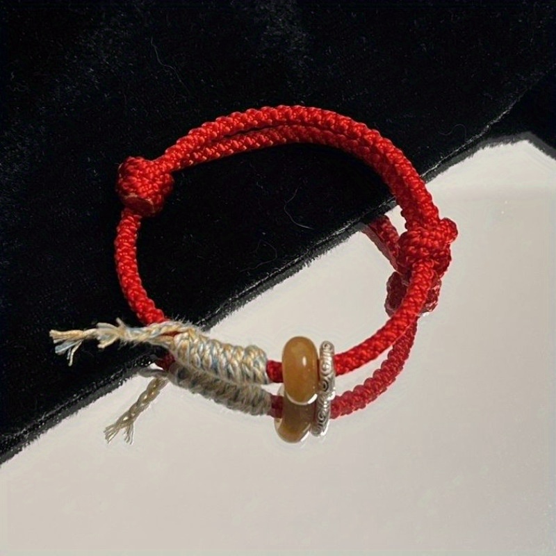 Adjustable Red Rope Bracelet with Peace Charm Knot Good Luck Wristband