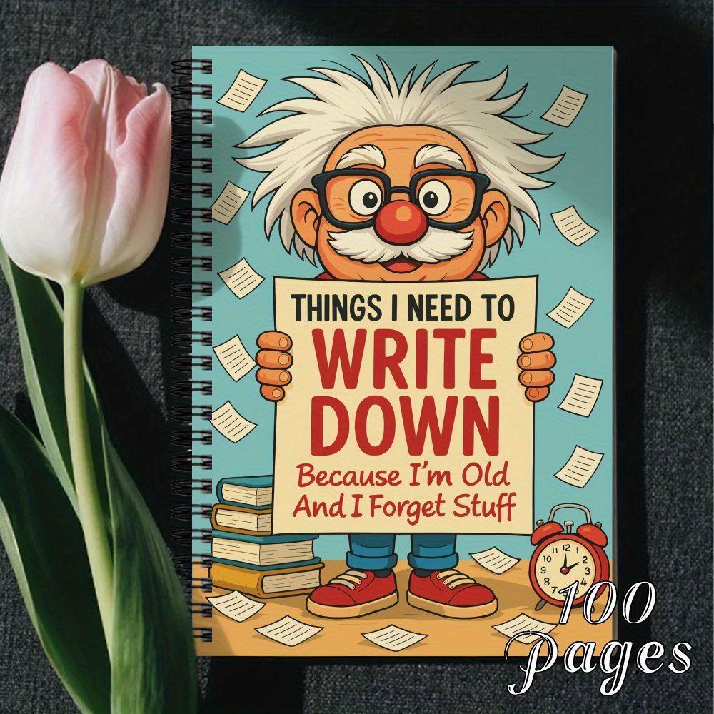 TEMU 1 stuk Grappig Spiraalnotitieboek met Cartoonfiguur - Dagboek voor Dingen die Ik Moet Op Schrijven Omdat ik Oud Ben, Huiselijk Dagboek voor