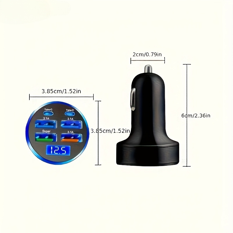 LAN XUN Ultra-Fast Dual PD USB& Type-C Car, 12-24V Quick Charge with Digital Display and Overcharge Smartphones, Portable