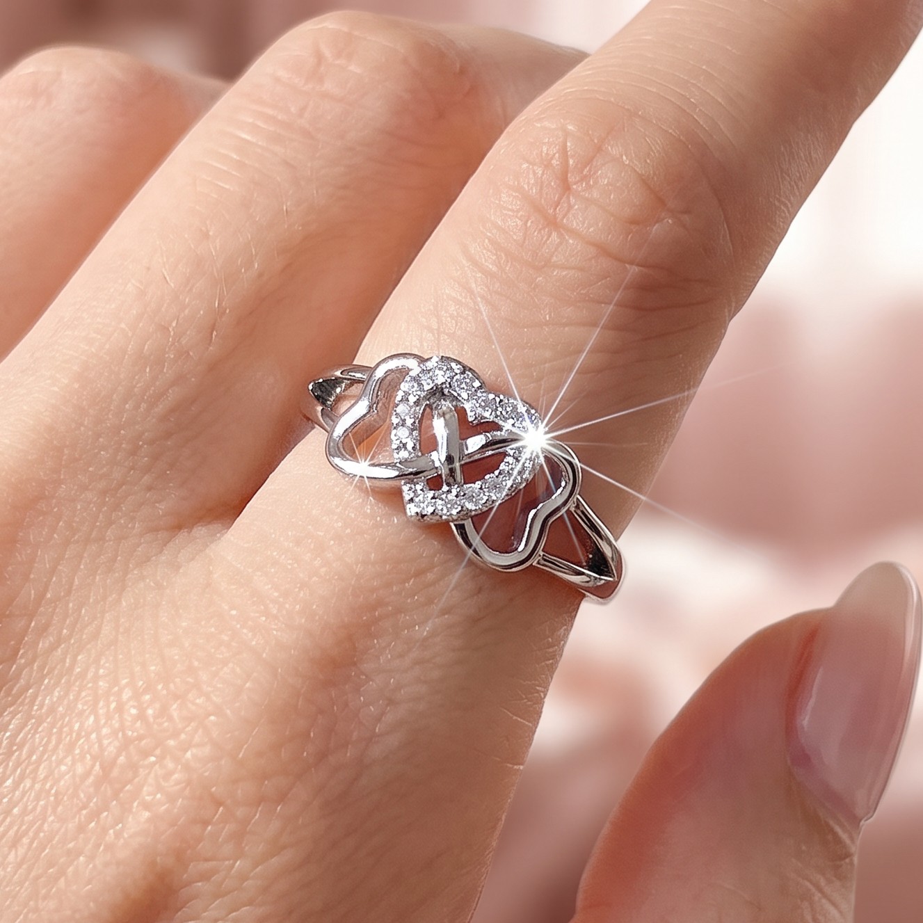 Women's Composite Square Zirconia Intertwined Heart Promise Ring