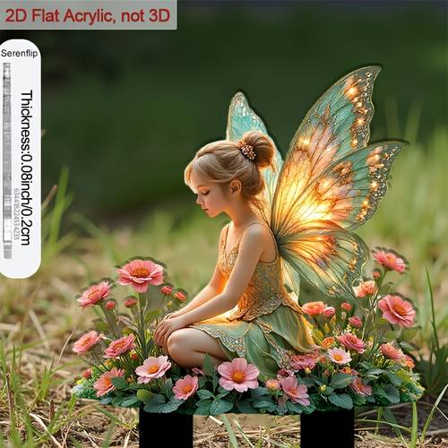 2d flat 2d 1pc 2d flat acrylic flower holder suitable for flowerpot and soil decoration fairy sitting to flower beds and courtyards an for outdoor decoration and gifts 2d collectible