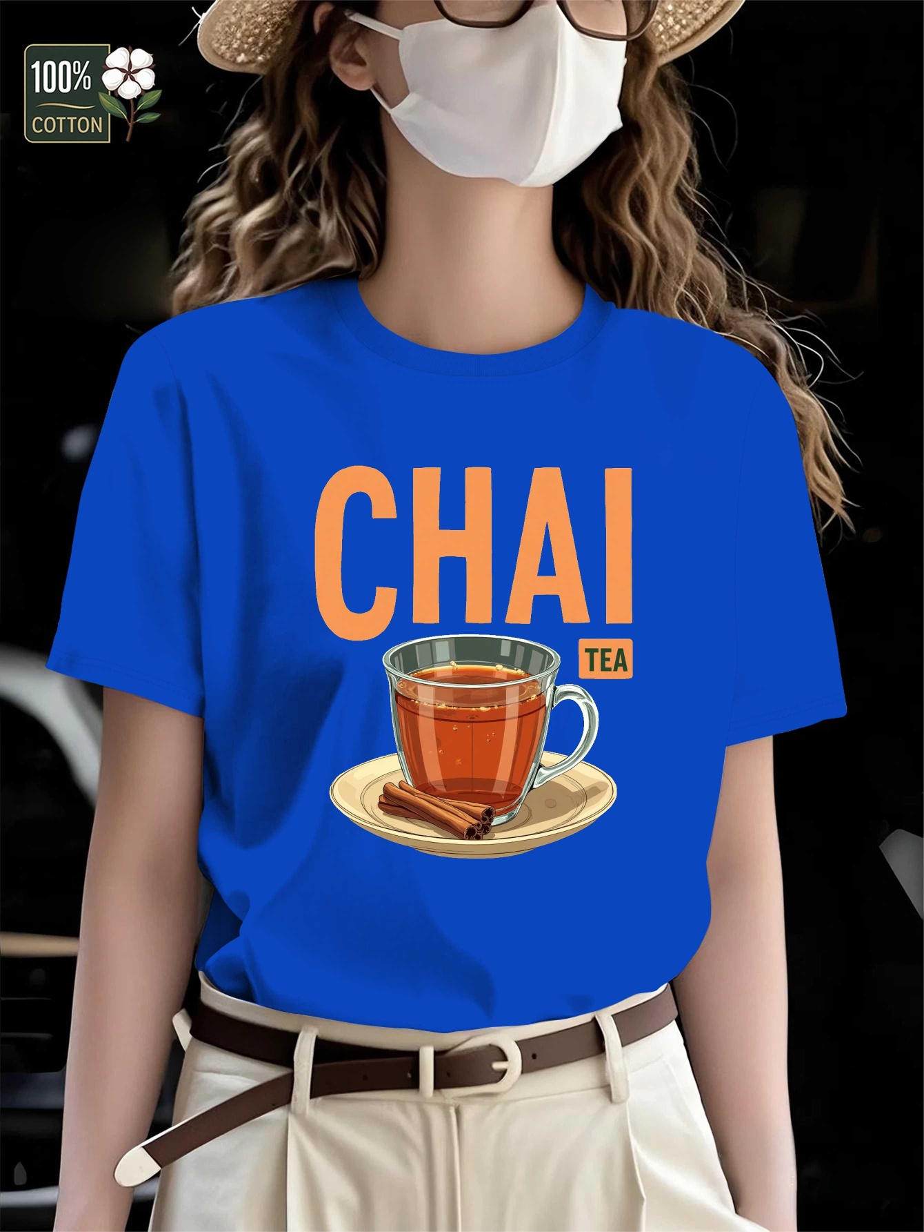 women's indian chai tea masala graphic t shirt pure casual top with chai art, indian cuisine themed apparel