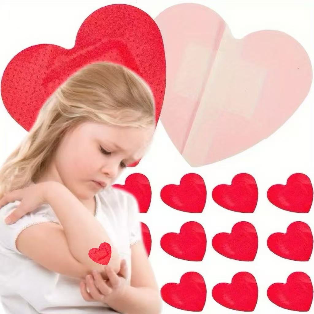 10 35 65pcs heart shaped wound   cute red cartoon band aids soft comfortable breathable hemostatic patches suitable for covering bruises on the legs and knees skin and epidermal injuries suitable for outdoor and home use