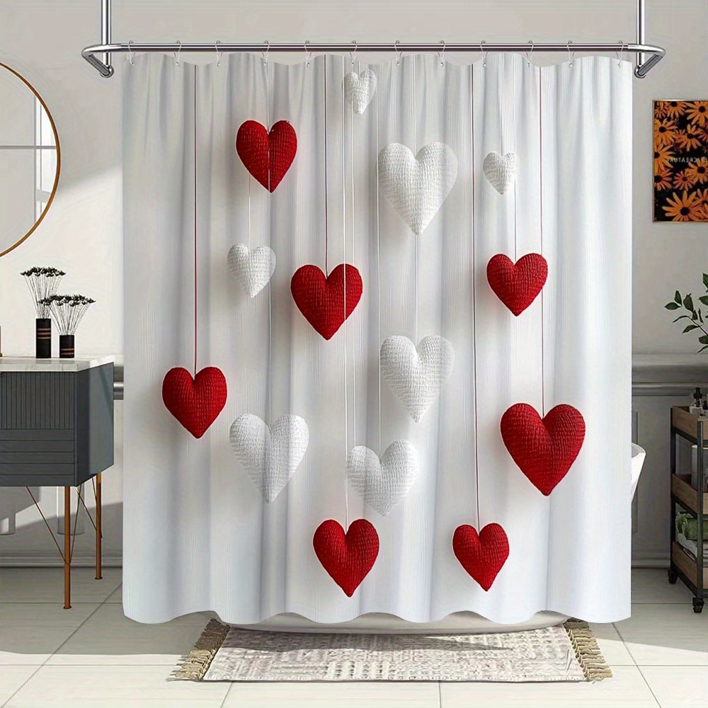 

1pc Hand-crocheted Heart Garland Valentine's Day Shower Curtain, Hearts On Thin , Minimalist Romantic Design, 12 Hooks, 70x70 Inches