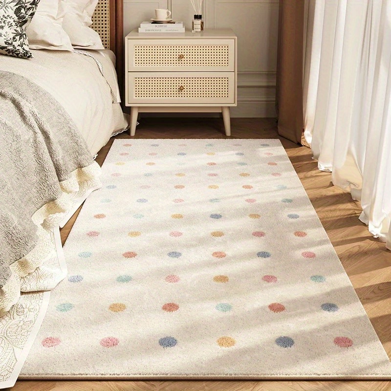 TEMU Tapis de Zone Moderne Minimaliste à Pois Pastels - Tapis Doux en Peluche Haute Pile Antidérapant Lavable en Machine 100% Polyester pour Chambre,