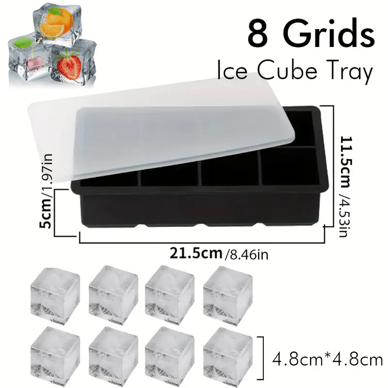 TEMU Cjorwyn Silicone Ice Cube Trays, 4/6/8/15grids Square Ice Cube Tray, Ice Cube Moulds With Lid, Ice Molds Silicone, Ice Cube Maker, Large Ice
