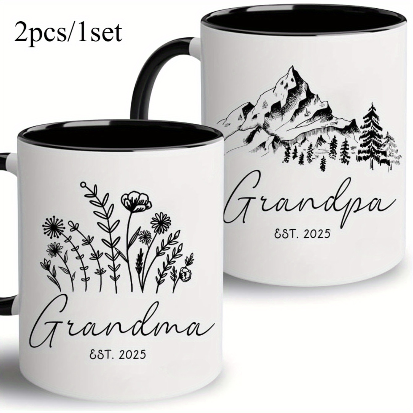 

2pcs/ 1set, New Grandparents Gifts 2025 - Pregnancy Announcement For Grandparents Mug Set - To Grandparents Grandma And 2025 Mugs - Grandparents Baby Announcement Gifts Est 2025 Cups