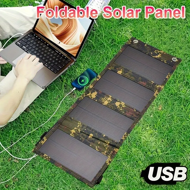 1pc 20w portable solar panel - usb-powered outdoor power bank with 4 usb ports, compact & lightweight design for camping, travel, home use - solar phone charger, camper accessories, solution, durable solar panel Product details 4