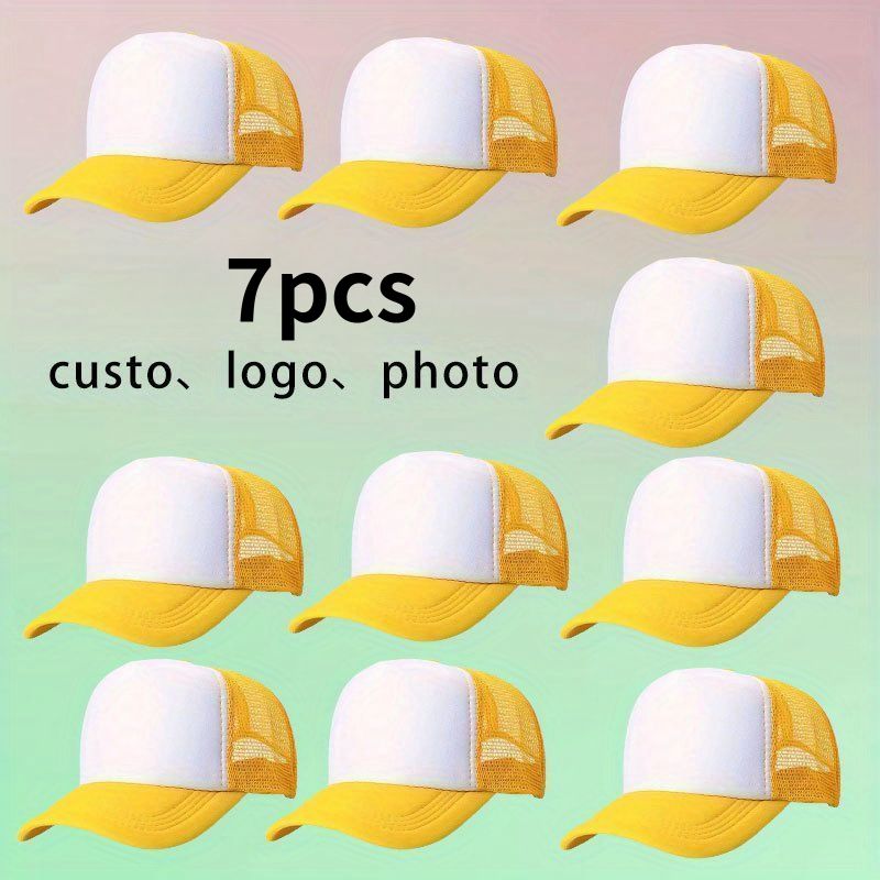 TEMU 7pcs Personalized Custom Baseball Caps, Mesh Trucker Hats, Custom Text Printing, Personalized Print Design, Adjustable Size, Breathable And