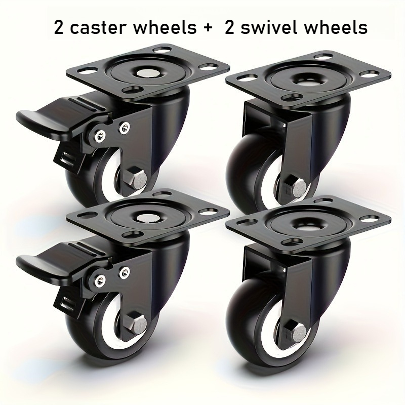 TEMU 4pcs Black Heavy-duty Swivel Casters 2-inch Thick Wheels, Suitable For Industrial Use, Durable And Smooth Rolling Base, Ideal For Heavy-duty