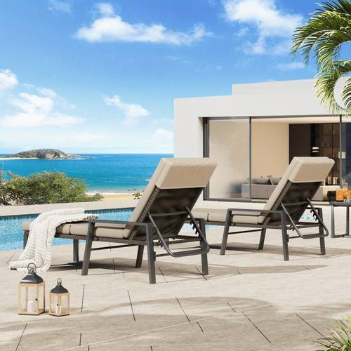 chaise lounge chairs for outside set of 2 adjustable wicker pe rattan patio pool recliner chair with removable cushion for beach patio poolside lawn rattan cuchion