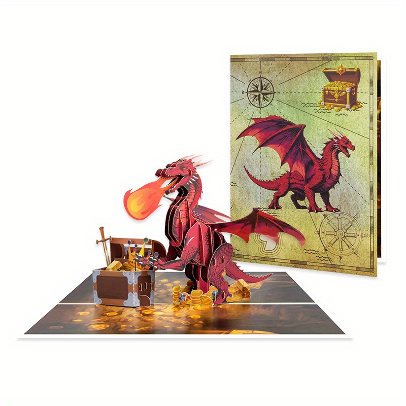 

1pc 3d Pop-up Dragon Card, Birthday Greeting Card For Dad, Dragon Gift, Thank You Card With Envelope, No Text, -up For Day Celebration