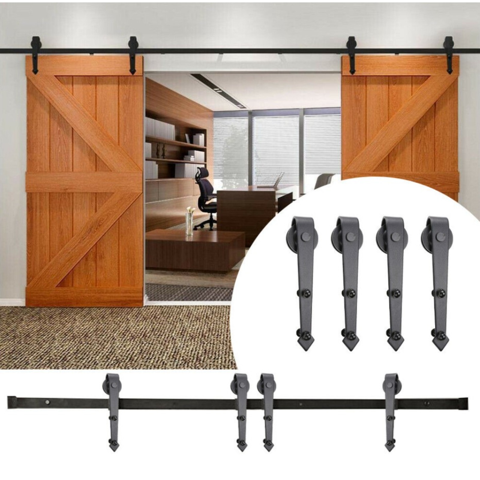 Sliding Door Hardware Accessories, 366cm Barn Door Suspension Rail Pulley Set, Silent And Smooth, Household Guide Rail