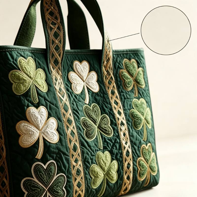 TEMU 1pc Premium Quilted Tote Bag For Women, Shamrock Celtic Knot Print Handbag, Large Capacity Shoulder Purse, Elegant 's Day Holiday Gift Bag For