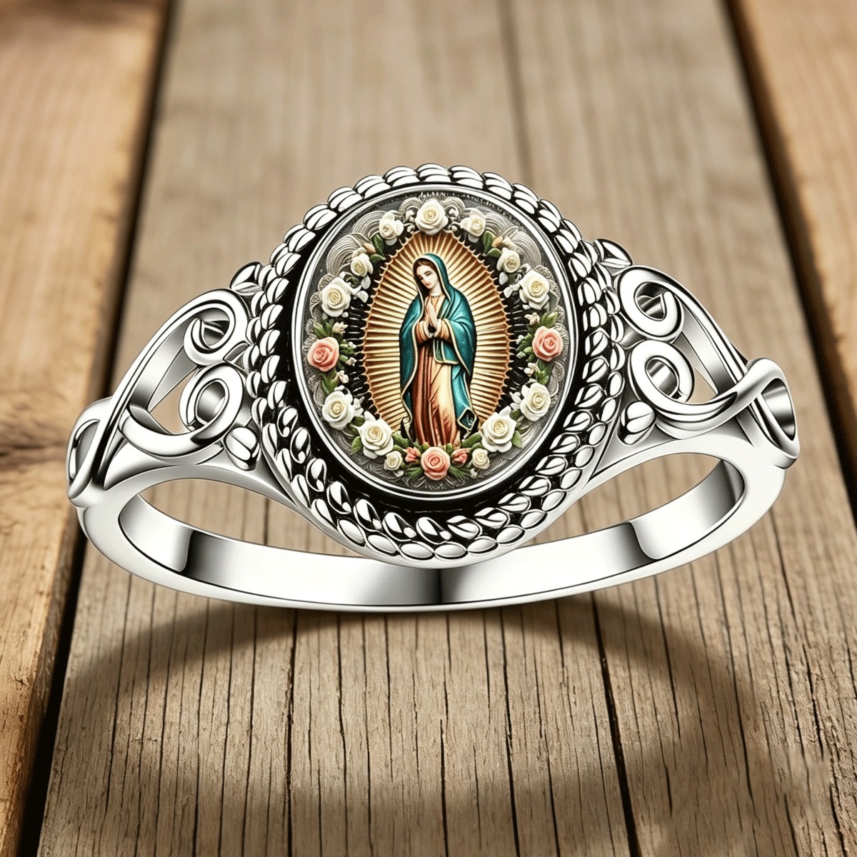 TEMU Women's Vintage Virgin Ring - Hypoallergenic Carved Religious Jewelry Suitable For Daily Wear, Christmas Gifts, Mardi Gras, Elegant Nativity For